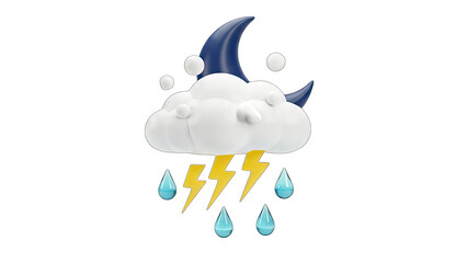 3D Weather Icon: Cloudy Night with Rain and Lightning