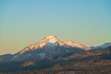 Snowy Hawrań peak in Tatry mountains region. Poland