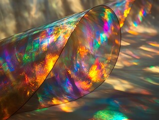 Colorful Iridescent Film Reflecting Vibrant Rainbow Colors in Bright Light