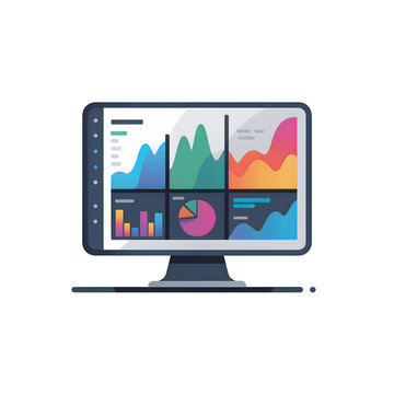Modern Computer Monitor Displaying Colorful Graphs and Charts Isolated on Transparent Background
