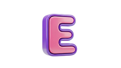 3D letter E with pink and purple shiny surfaces on transparent background
