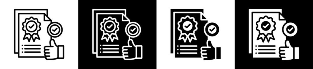 Quality Approval Icon Set In Black And White Filled Style Collection