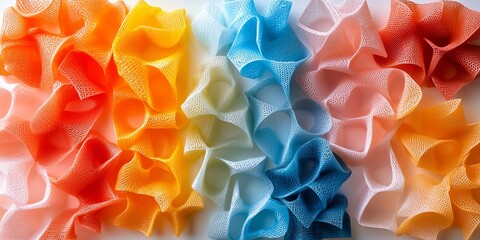 Colorful Ruffled Textured Fabric Stripes on White Background