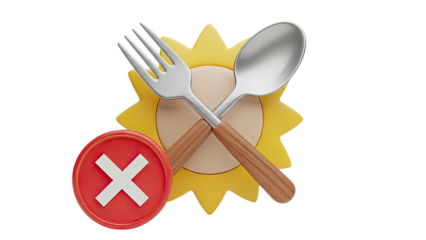 No Food Icon with Fork Spoon and Sun on transparent background