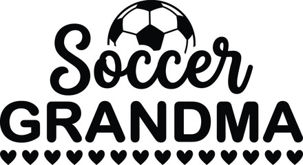 Soccer Grandma Text Design with Soccer Ball Icon on White Background