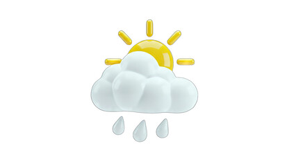 3D Weather Icon: Sun, Cloud, and Rain on White