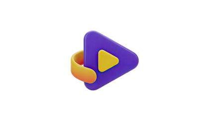 3D Play Button Icon with a Yellow Ring on transparent background