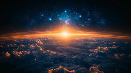 Stunning celestial sunrise over the clouds with bright sun and stars. - Powered by Adobe