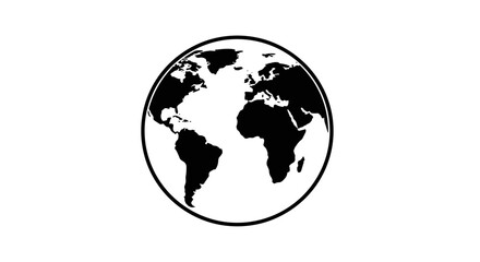Fototapeta premium Simple black and white silhouette of the Earth globe, world map icon for global communication and travel concepts.