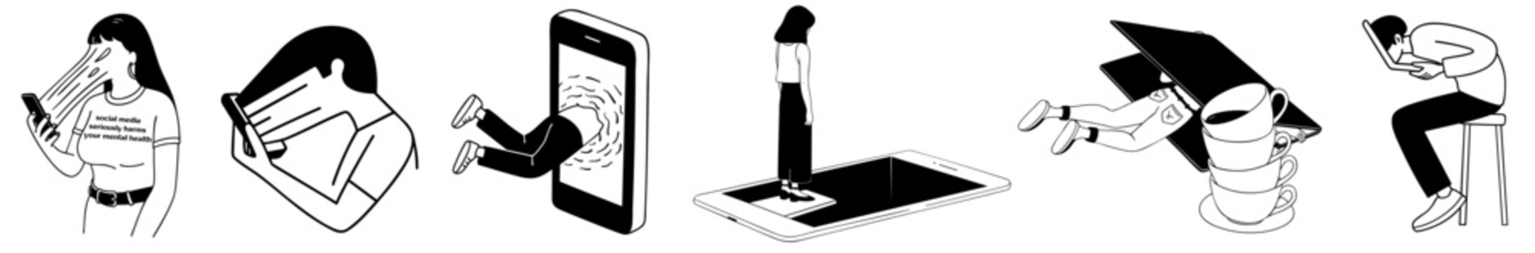 Smartphone Addiction. Teenagers Absorbed in Mobile Phones, Social Media Dependency, Screen Time Obsession and Digital