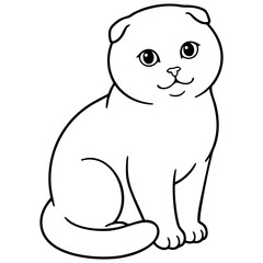 Obraz premium Scottish Fold Cat with Folded Ears Vector Outline Coloring Page