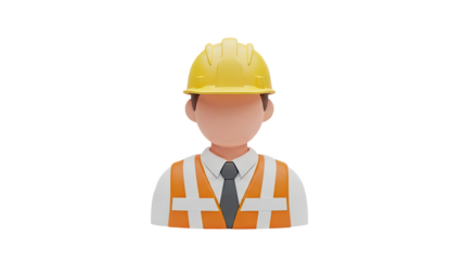 3D Construction worker icon on transparent background