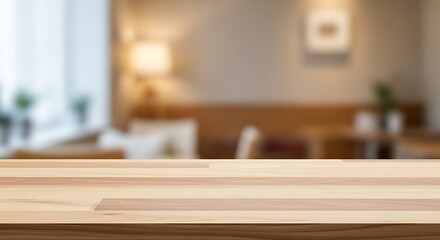 A warm and inviting interior space with a wooden table foreground.