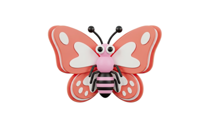 3D Cute 3D Butterfly with Pink Body and Orange Wings on transparent background