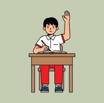 Eager Student Participating Classroom Illustration