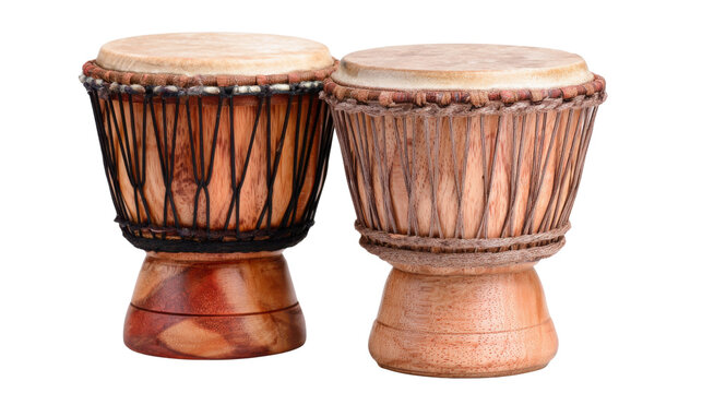 African djembe drums creating rhythmic music, hand percussion instrument pair for traditional sound