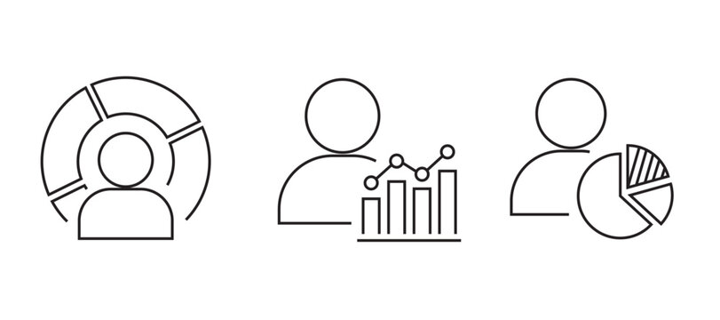 Minimal line analytics icon set with charts, graphs, gears, and data analysis symbols, representing business intelligence, performance tracking, and reporting. analytic icons.