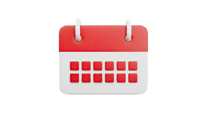 Red and white calendar icon, 3d render on transparent background