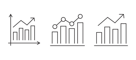 Minimal line analytics icon set with charts, graphs, gears, and data analysis symbols, representing business intelligence, performance tracking, and reporting. analytic icons.