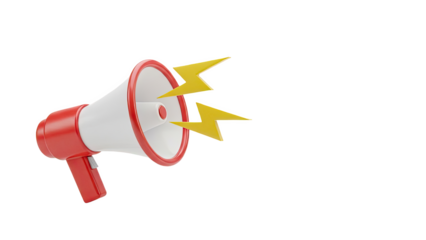 Red and White Megaphone with Yellow Lightning Bolts on transparent background