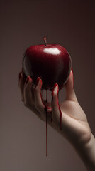 Hand holding bloody apple