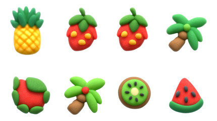 Colorful Tropical Fruit Clay Art on Transparent Background for Creative Projects