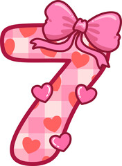 Fototapeta premium Valentine Number 7 Illustration with Hearts and Bow
