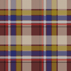 Elegant forest green tartan plaid with bold white bands and accented with fine mustard yellow and light blue stripes, ideal for traditional seasonal apparel.