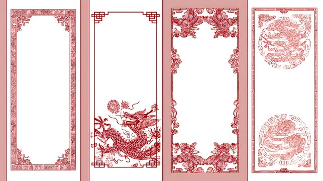 Chinese Design: Intricate patterns and motifs, red color, the image reveals elegant designs, celebrating timeless aesthetics and cultural symbolism.