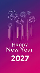 Happy New Year 2027 Social Media Banner Purple Pink Gradient Fireworks Celebration Festive Party Greeting Card Template Background Design