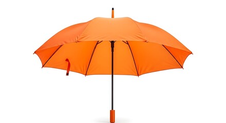 Bright orange umbrella is open against a white background.