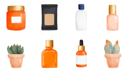 Glossy Feminine Skincare Essentials on Transparent Background for Beauty Marketing