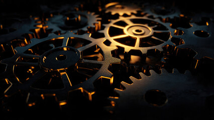 Golden Gears Turning Machinery 