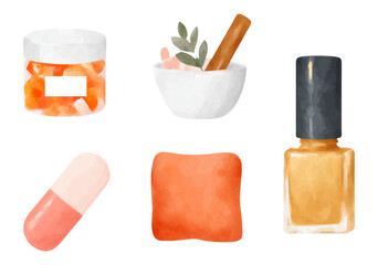 Feminine Nail Spa Ritual with Glossy Nail Polish and Spa Ingredients on Isolated Background