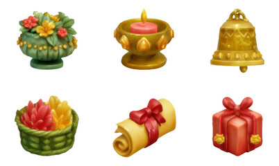 Premium Decorative Floral Objects for Ceremony Ritual on Transparent Background