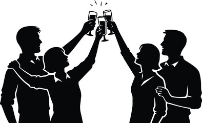 Group Celebration Champagne Toast Silhouette