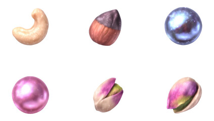 Futuristic Glossy Nut and Kernel Mix on Transparent Background