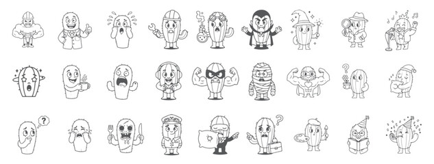 Obraz premium Full Range of Cactus Emotions. Happy, Sad, Angry, Silly, Winking, and Surprised Vector Icons.