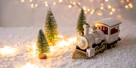 Christmas train decoration with trees and lights
