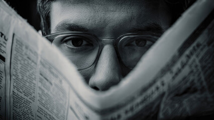 Man reading newspaper close-up