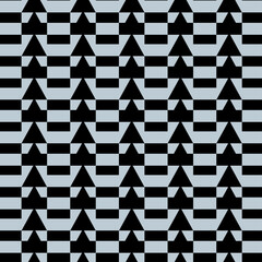 Modern Abstract Geometric Seamless Pattern, Black and Light Blue Repeating Triangle and Block Ornament Background.