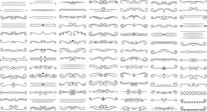 Decorative ornamental divider and flourish line set for vintage frames, typography, invitations and graphic design
