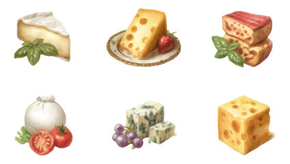 Hyper-Realistic Gourmet Cheese Selection on Transparent Background for Culinary Use