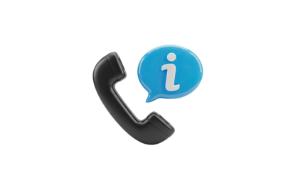 3D Phone handset with information symbol in speech bubble on transparent background