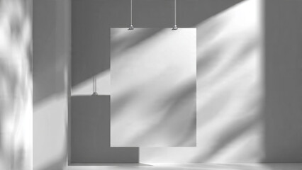 Poster mockup hanging in a room with shadows