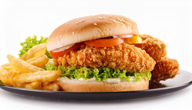 fried chicken burger delight fast food restaurant food bright isolated on white background