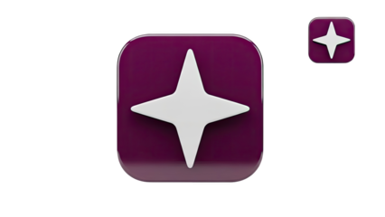 3D Purple square icon with white star on transparent background