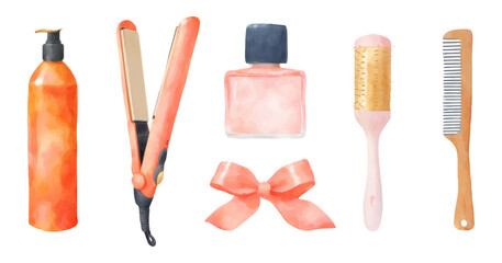 Luxurious Hair Styling Tools on Transparent Background for Beauty and Glamour