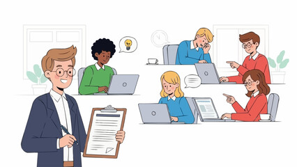 Team Meeting with Leader and Engaged Employees.