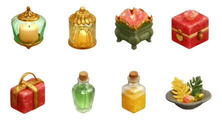 Luxurious Aromatherapy Essentials in 3D Decorative Style on Transparent Background